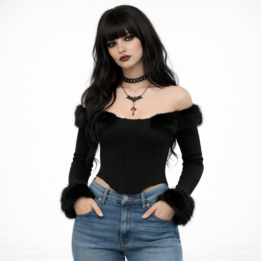 Obsidya - Fur Off-Shoulder Top