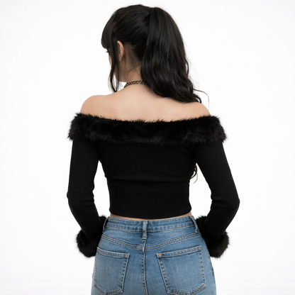 Obsidya - Fur Off-Shoulder Top