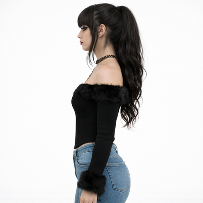 Obsidya - Fur Off-Shoulder Top